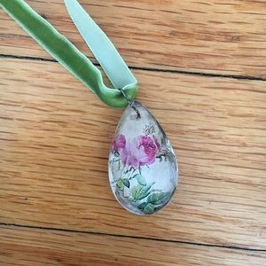 Velvet Ribbon Cabbage Rose Pendant Necklace